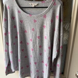 Lucky Brand Gray Top with Pink Heart Design

 LAST CALL !!!!!!